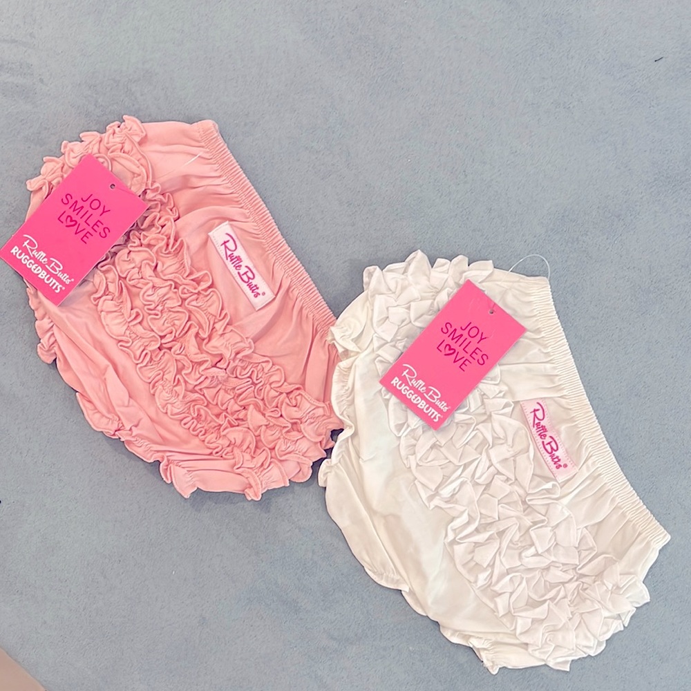 Set of 2 Rufflebutts Baby Girl Bloomers - Pink and White, 12-18M